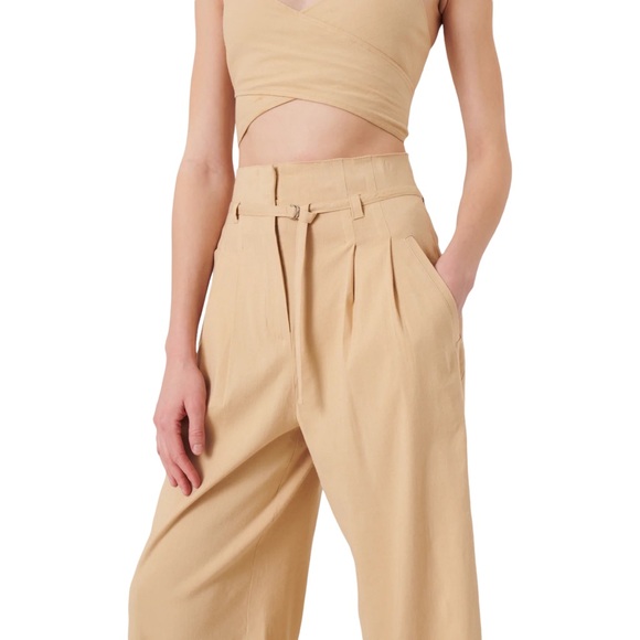 NWT Derek Lam 10 Crosby Sergio High Waist Wide Leg Linen Pants, Almond, Size 2 - Picture 4 of 12